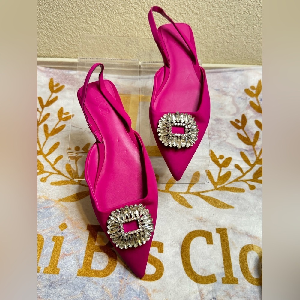 One Shoe (2 left shoes)Amputee -Pink Slingback Flats with Rhinestone Buckle